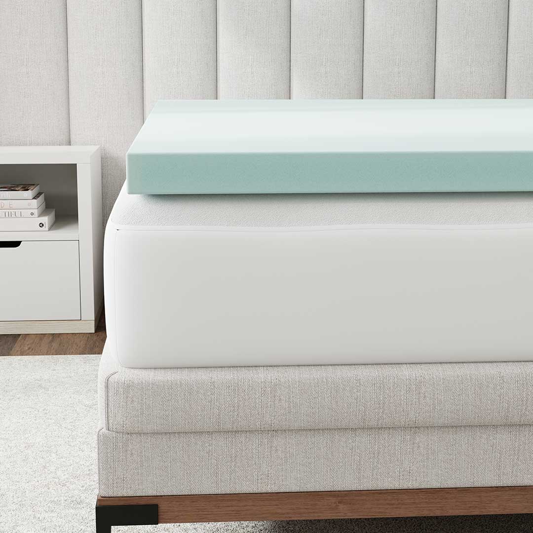 BedTech 3-inch memory foam topper edge on a mattress