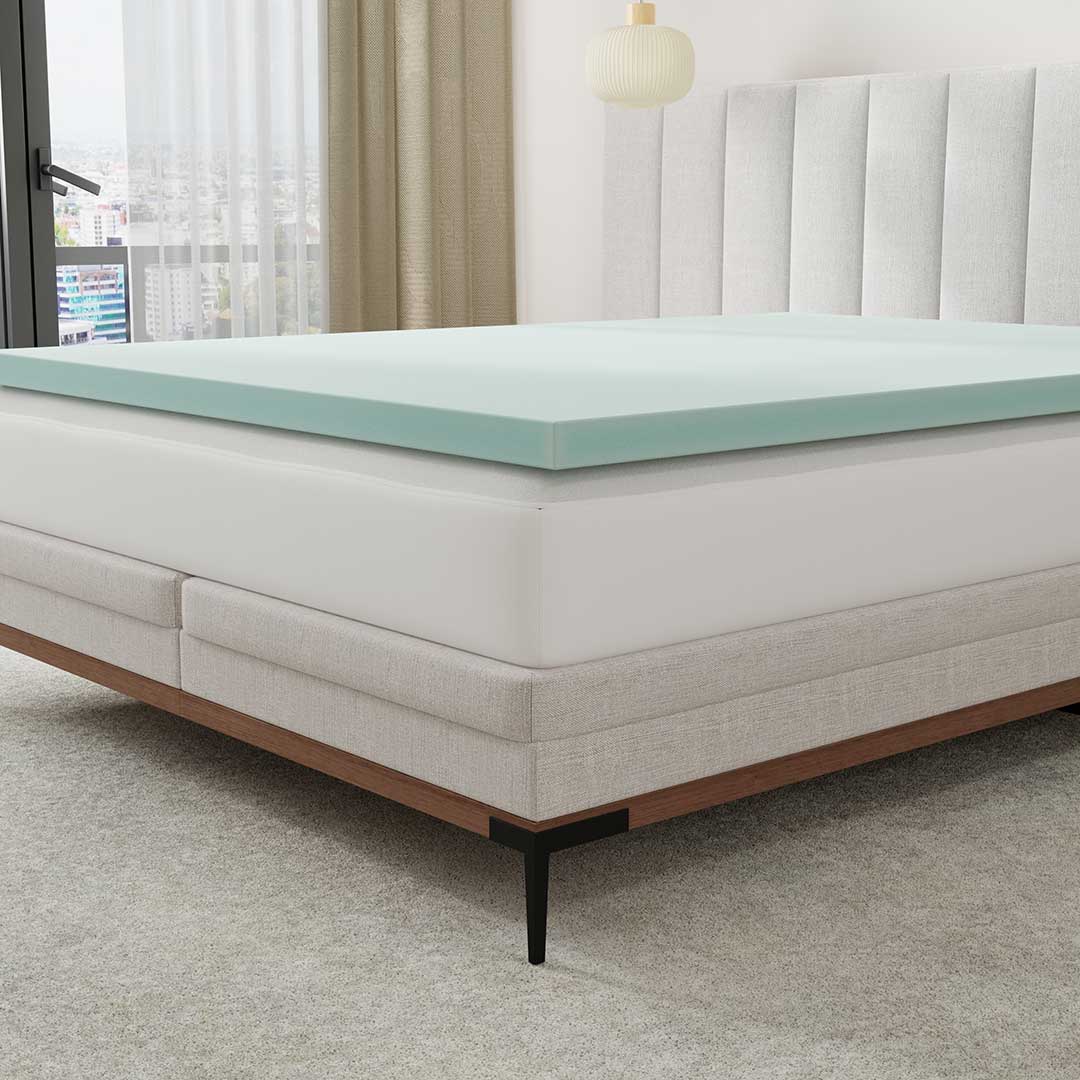BedTech 3-inch memory foam topper on a mattress