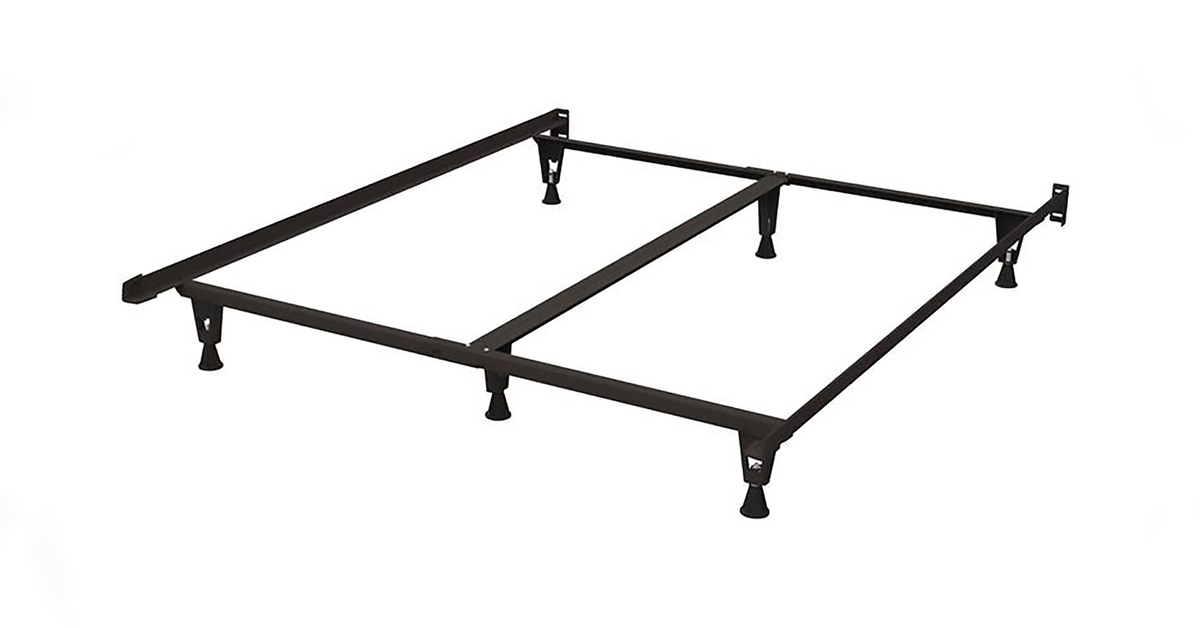 Heavy duty steel bed frame with center support rail