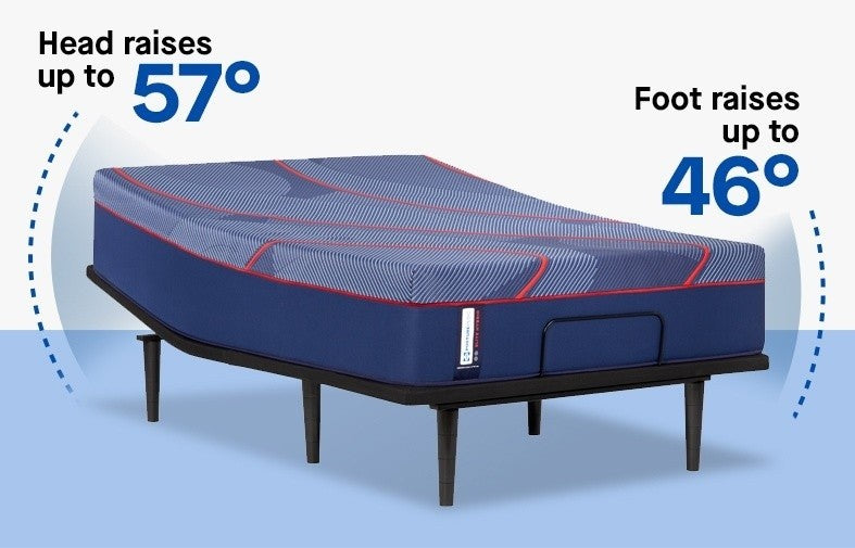 Head raises up to 57 degrees, foot up to 46 degrees