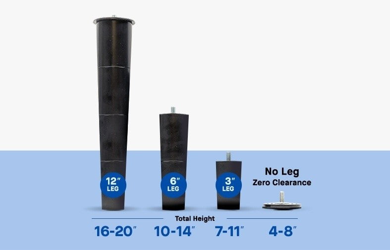 Four-in-one legs: 16-20, 10-14, 7-11 or 4-8 inches total height