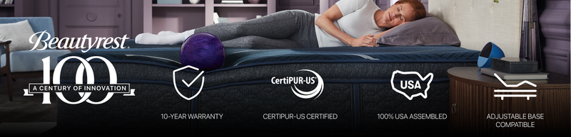 Beautyrest: a century of innovation. 10-year warranty, CertiPUR-US certified, 100% USA assembled, adjustable base compatible