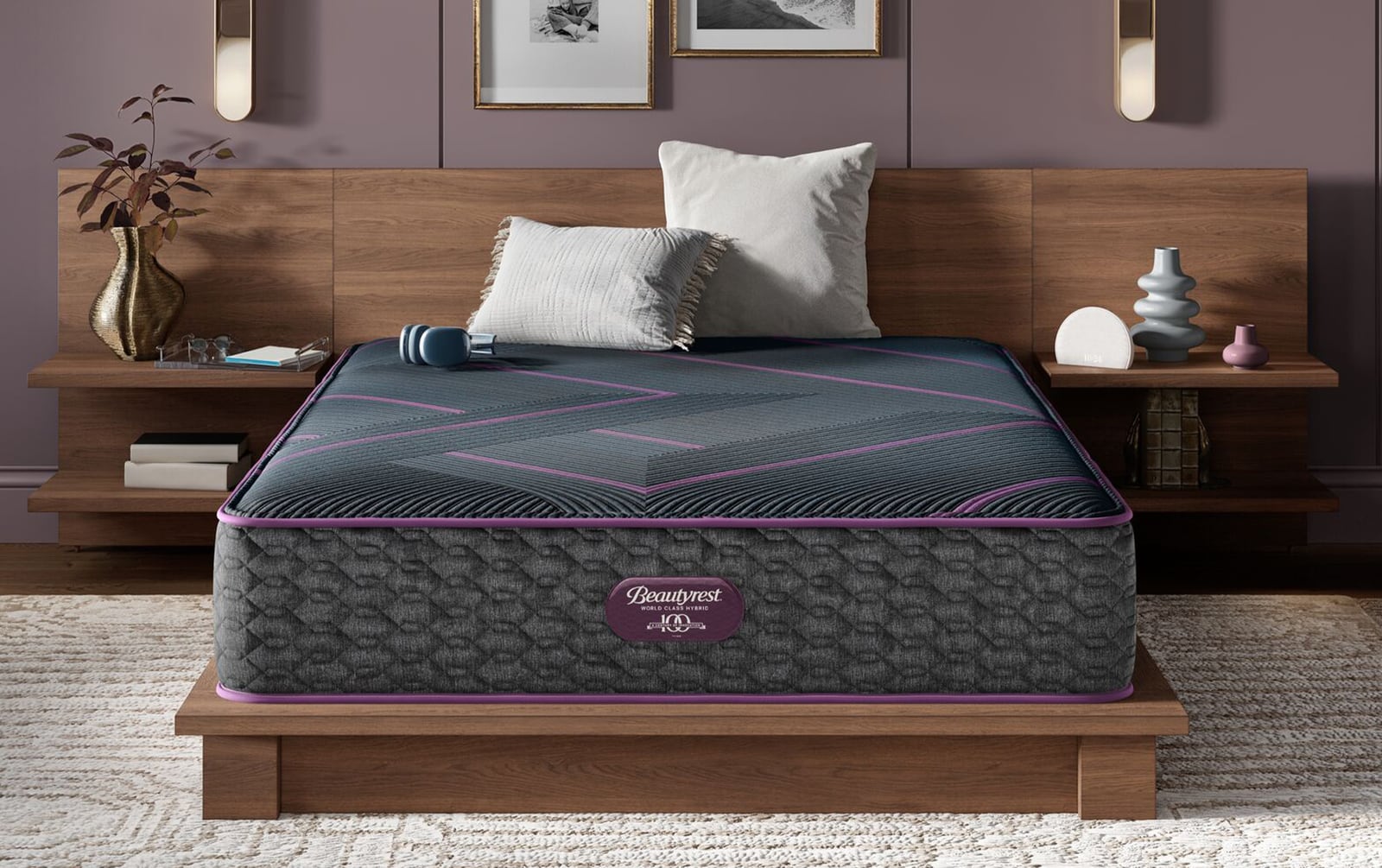 A Beautyrest World Class mattress made up in a bedroom