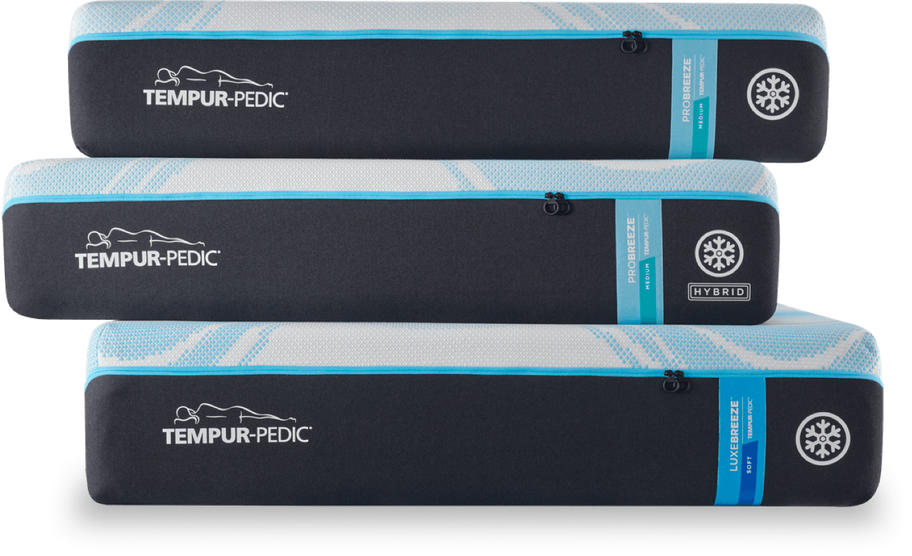 The TEMPUR-Breeze® collection shown as a stack of mattresses